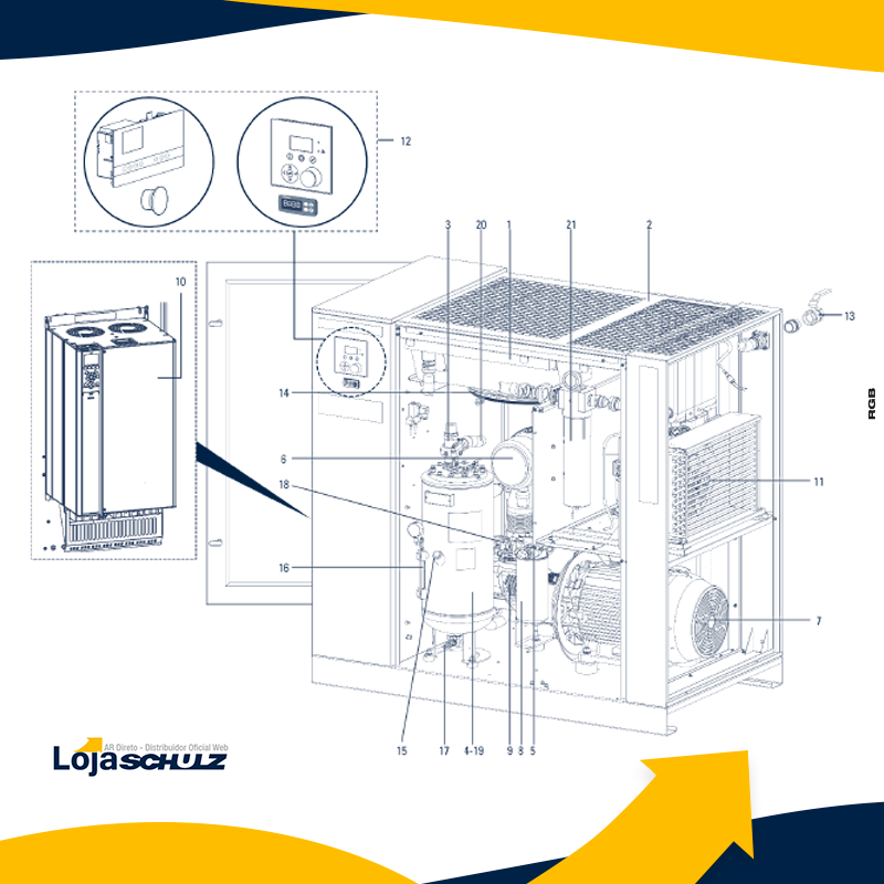 componentes de um compressor de parafuso