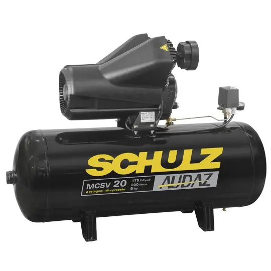 Motocompressor Audaz MCSV 20/200 com pressostato de partida - 20 pcm 200 litros 5 hp