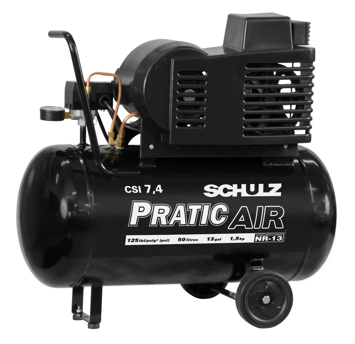 Compressor Pratic Air CSI 7,4/50 com rodas - 7,4 pcm 50 litros 1,5 hp