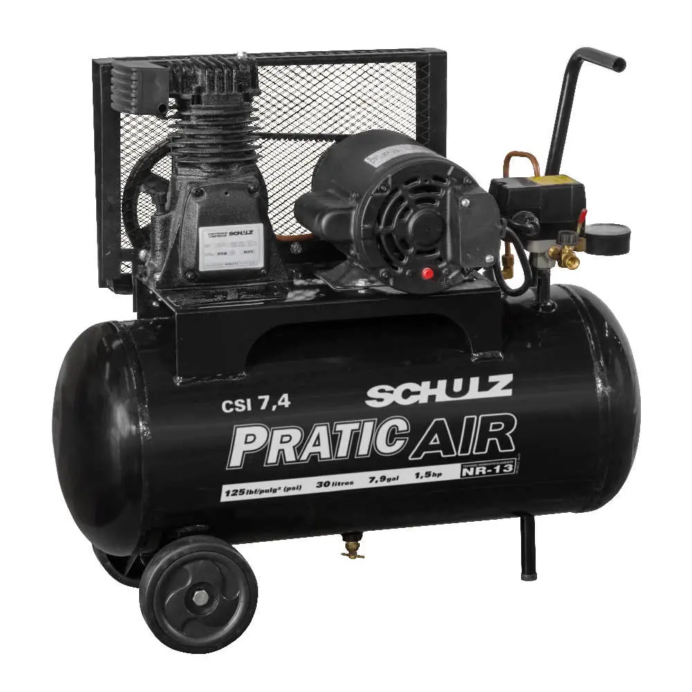 Compressor Pratic Air CSI 7,4/30 com rodas - 7,4 pcm 30 litros 1,5 hp